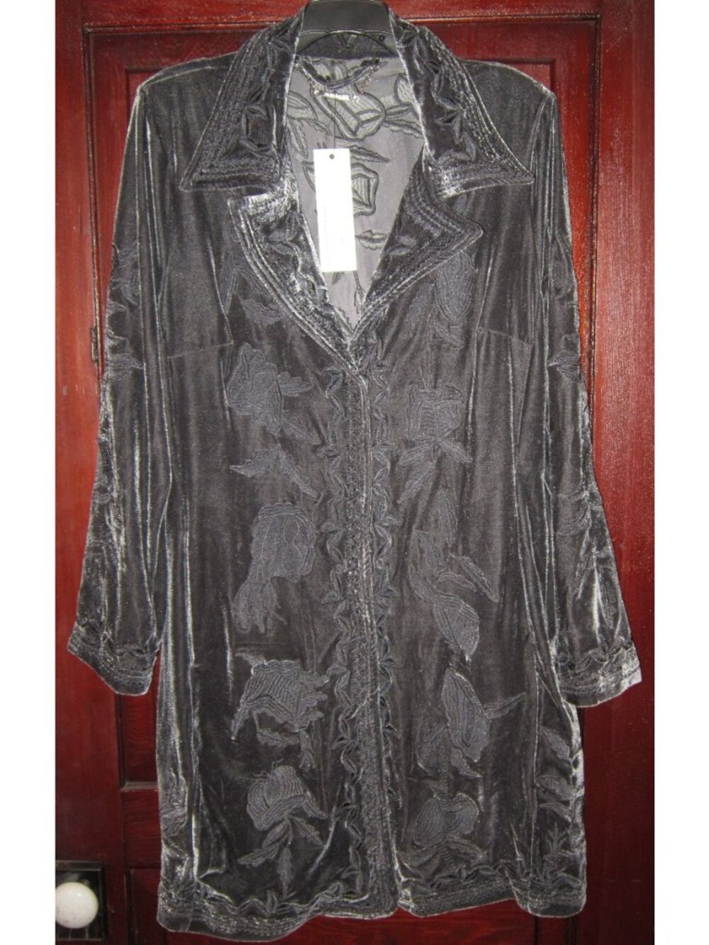Paparazzi By Biz New Size L Velvet Coat Jacket Embroidered Floral Seaweed Green